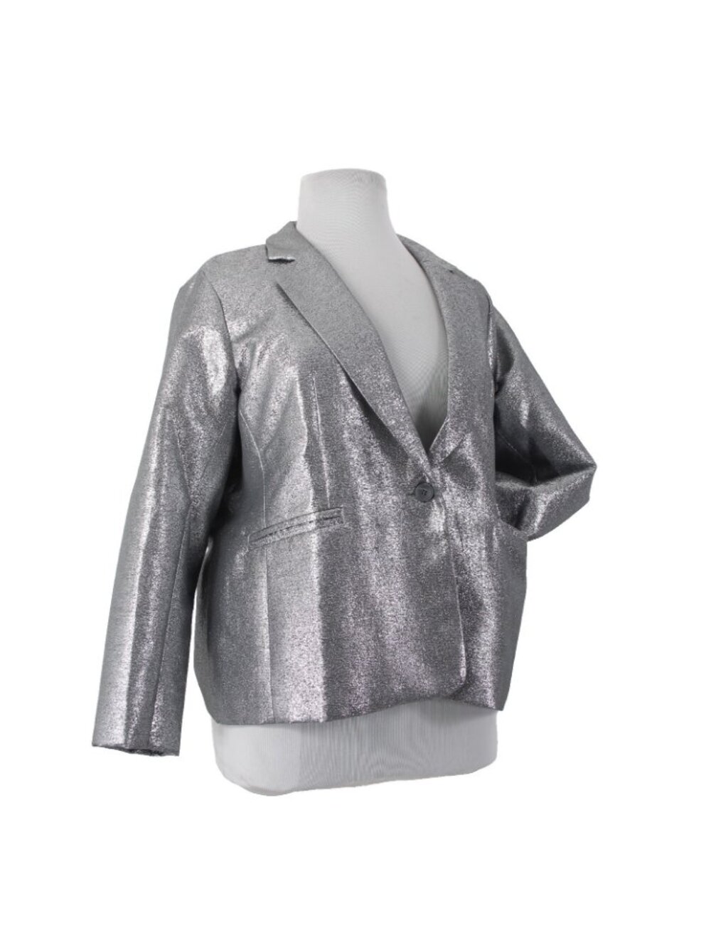 Joan Rivers Blazer Jacket Red Carpet Sz XLP Silver Metallic Pockets Cotton Poly - Picture 4 of 11